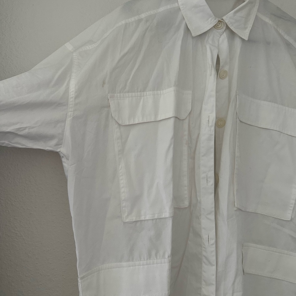 White Oversized Button Down W Pocket Accents - image 2
